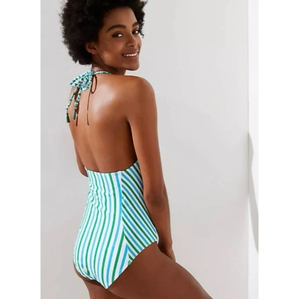 Loft halter v neckline striped swimsuit